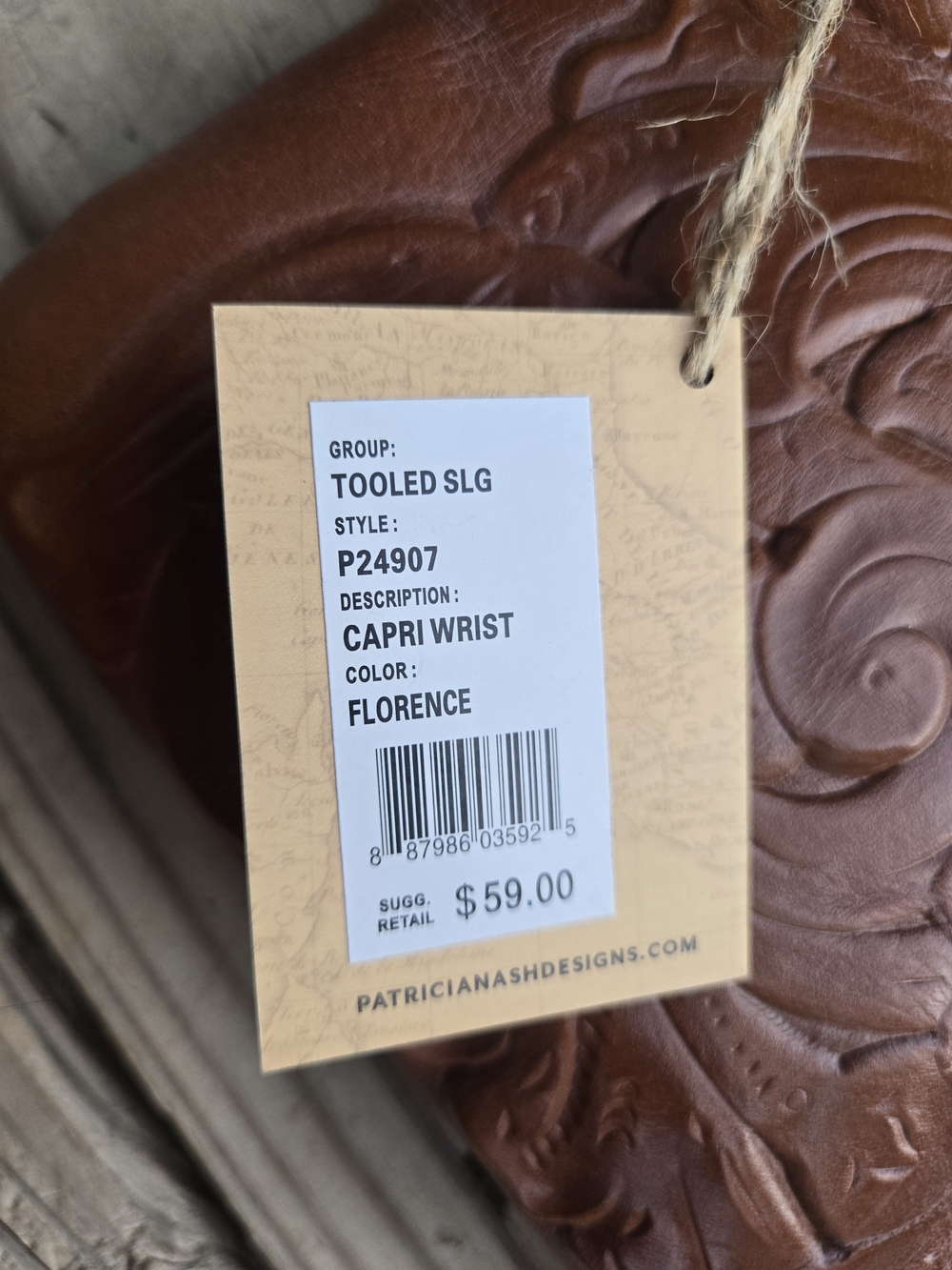 Patricia Nash Floral Tooled Leather Wristlet in Warm Brown.  New With Tags. - Picture 5 of 8